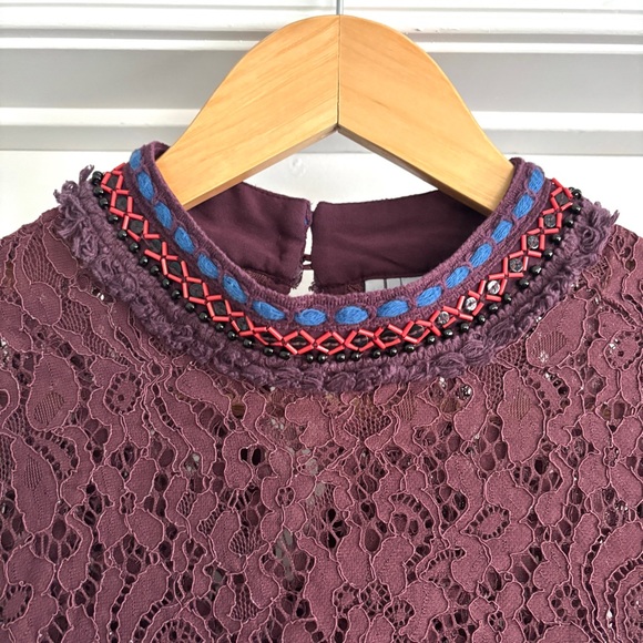 Anthropologie Bl^nk London Wine Lace Savannah Long Sleeve Top Medium - Picture 4 of 13